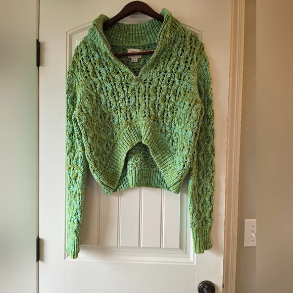 🧶 Urban Outfitters BDG Chunky Knit Quarter-Zip Sweater Pullover Green M - Picture 12 of 16